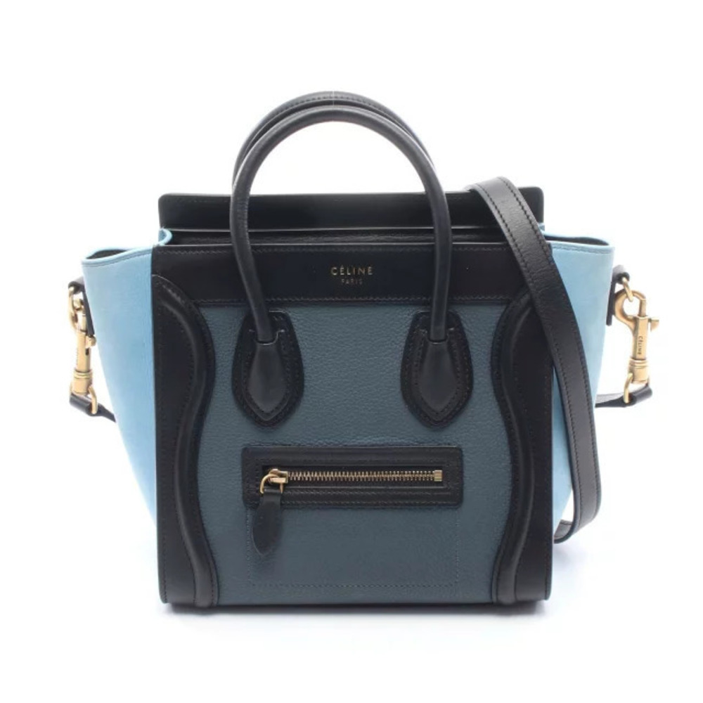 Celine Luggage Tote Shopper Handbag Leather Black Green Blue